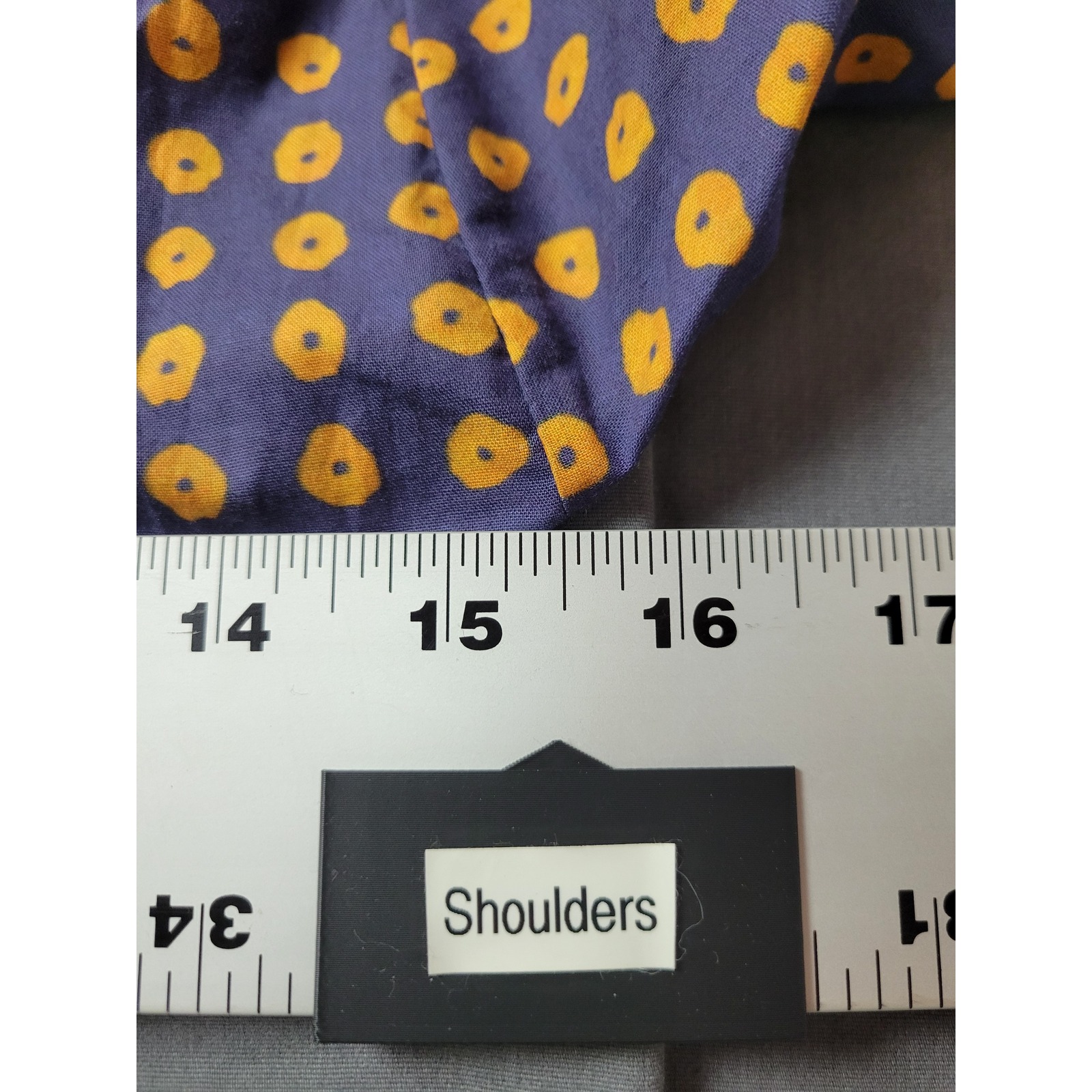 Saaksha & Kinni Indigo Gold Polka Dot Mandarin Collar Button Down Shirt Blouse S — image 8 of 8